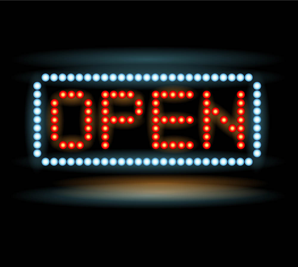 “open for business” in LED lights